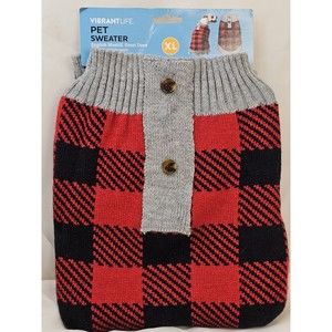 Vibrant Life Buffalo Plaid Pet Sweater Size XL For Pets 90 To 150 Lbs 24 in Back
